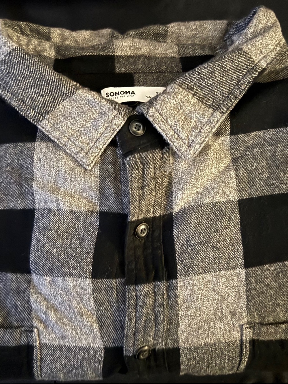 Sonoma Black and Gray Buffalo Plaid Button-Down Shirt